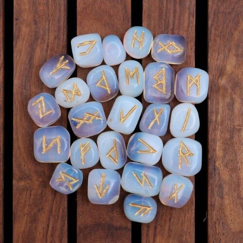 Natural White Opalite Gemstone Rune Set