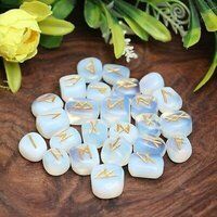 Natural White Opalite Gemstone Rune Set