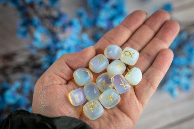 Natural White Opalite Gemstone Rune Set