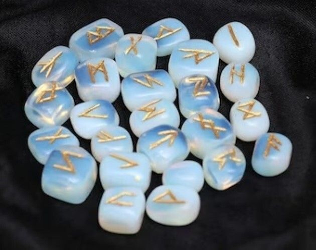 Natural White Opalite Gemstone Rune Set