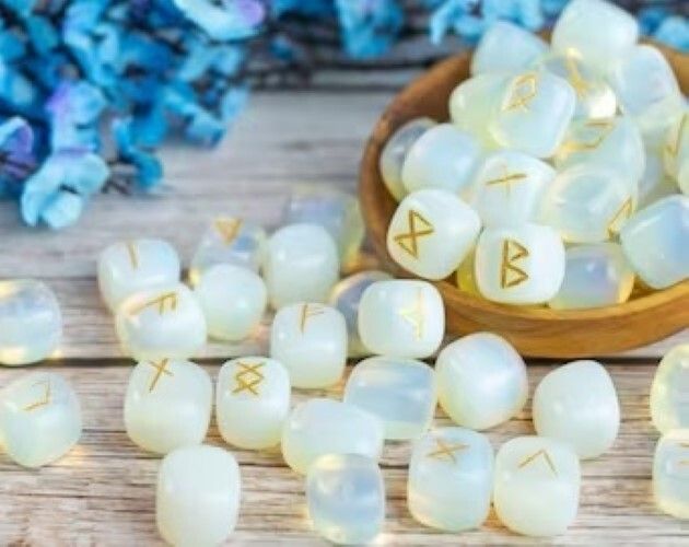 Natural White Opalite Gemstone Rune Set