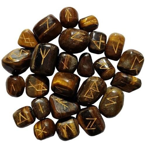 Natural Tiger Eye Stone Gemstone Rune Set