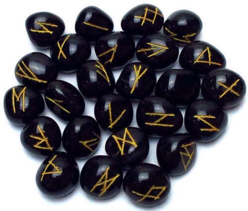 Natural Black Agate Stone Gemstone Rune Set