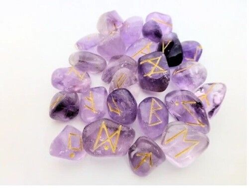 Natural Amethyst Stone Gemstone Rune Set Grade: A+