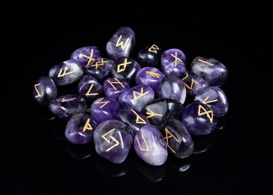 Natural Amethyst Stone Gemstone Rune Set