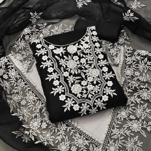 Aaditi Black Organza Dress Material