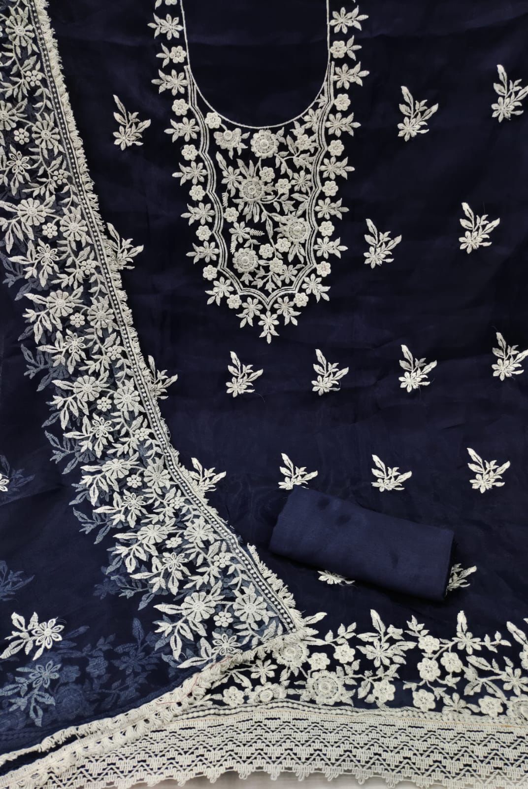 Aaditi Navy Blue Organza Dress Material
