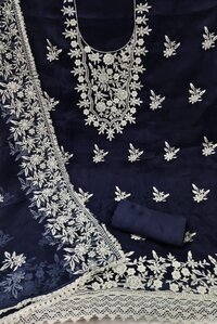 Aaditi Navy Blue Organza Dress Material