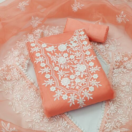 Aaditi Orange Organza Dress Material