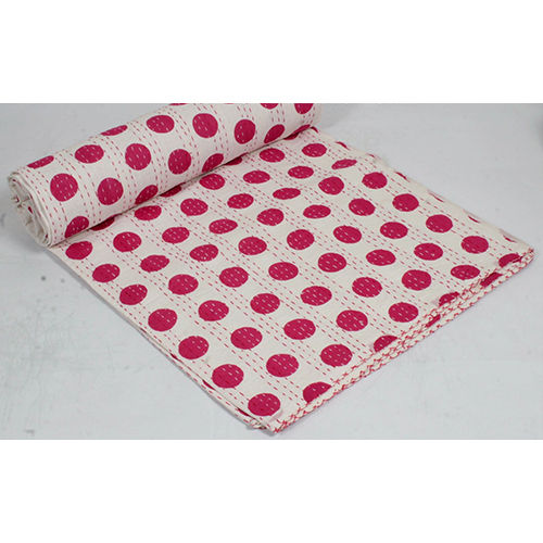 Polka Dot Kantha Hand Block Print Kantha Quilt