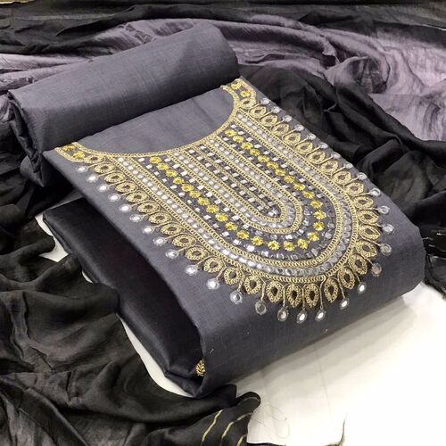 Suhani Grey Slub Cotton Dress Material