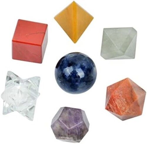 7 Chakra Gemstone Platonic Solids Geometry Set - Color: Multicolor