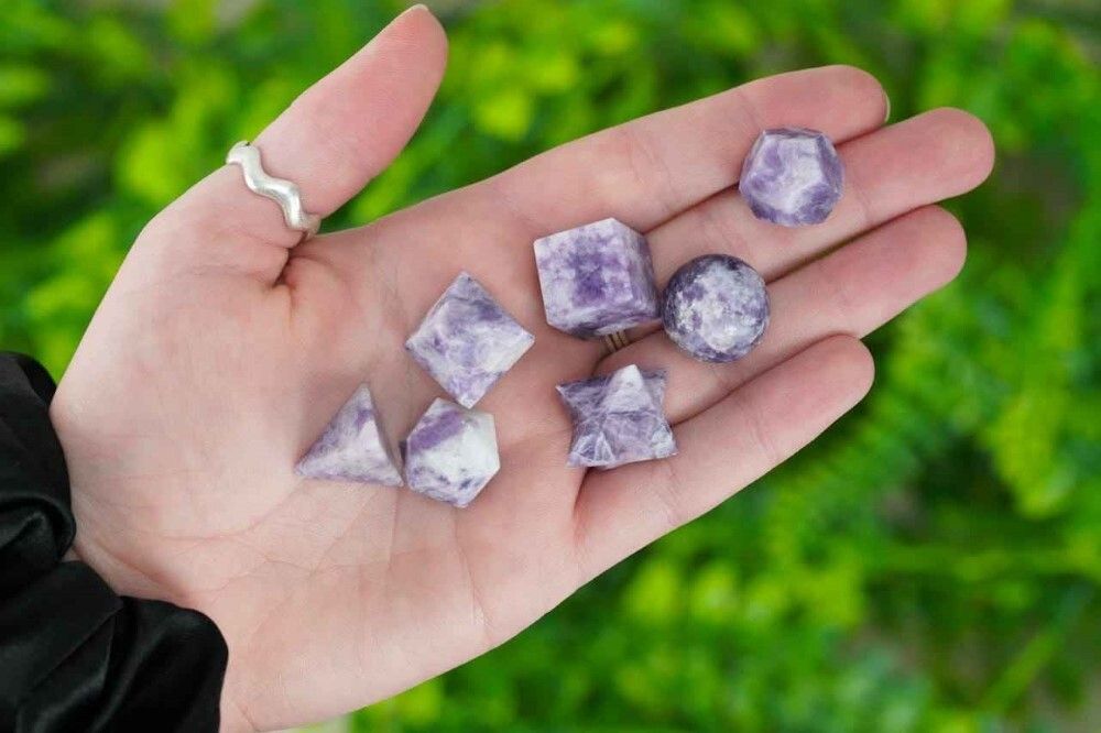 Lepidolite Stone Gemstone Platonic Solids Geometry Set