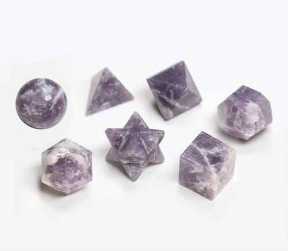 Lepidolite Stone Gemstone Platonic Solids Geometry Set