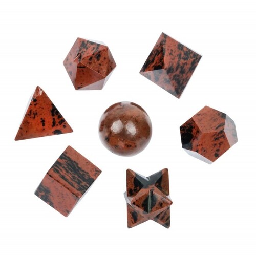 Natural Mahogany Gemstone Platonic Solids Geometry Set