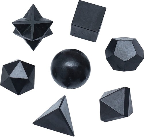 Natural Black Tourmaline Gemstone Platonic Solids Geometry Set