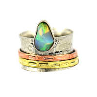 Ethiopian Opal Ring - 925 Sterling Silver, Women's Onyx-embedded Design