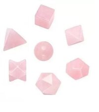Natural Rose Quartz Gemstone Platonic Solids Geometry Set - Color: Pink