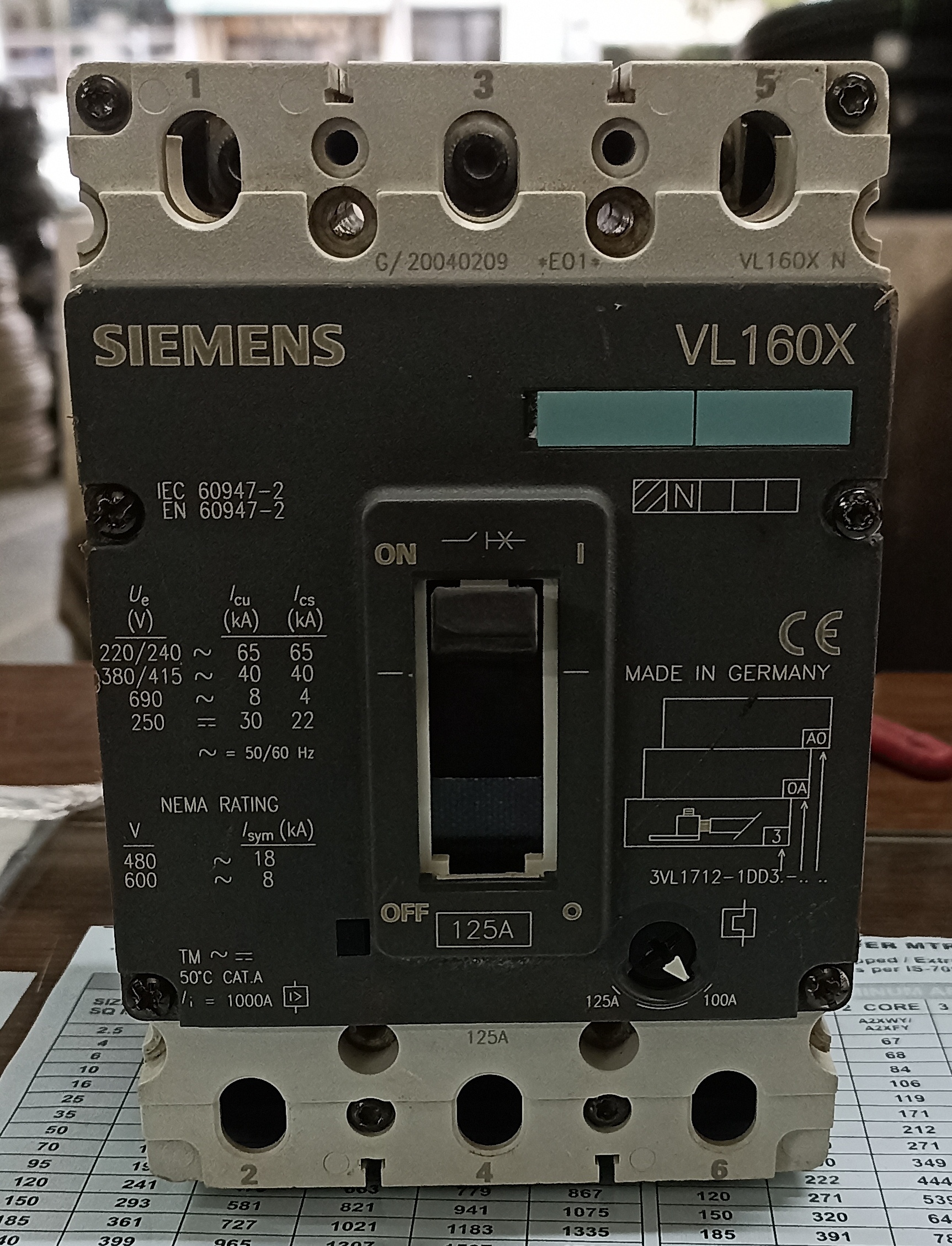 SIEMENS 125A 3P MCCB