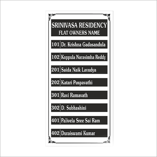 Stainless Steel Owner Name Board - Acrylic with Customizable Dimensions | Black Color, Silver Plating, Polished Finish, Laser Cut Design