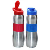 850 Ml Steel Sipper Bottle - Stainless Steel, 24x6.7 Cm | Silver-red & Silver-blue, Narrow Flip Top Lid, Screw Cap Sealing, Round Shape