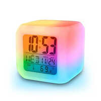 Color Changing Table Clock - Plastic, Square Shape | Multicolor Digital Display With Customizable Brightness
