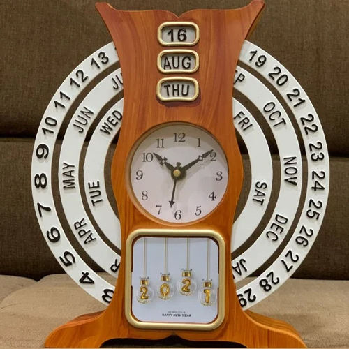 Brown-White Wooden Table Clock