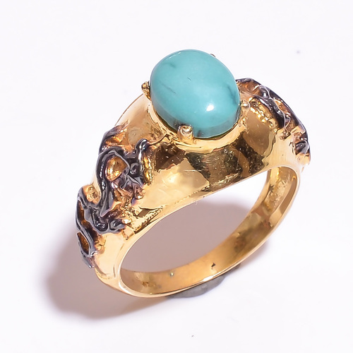 Gold Plated 925 Sterling Silver Turquoise Ring Handmade Jewelry For Girls