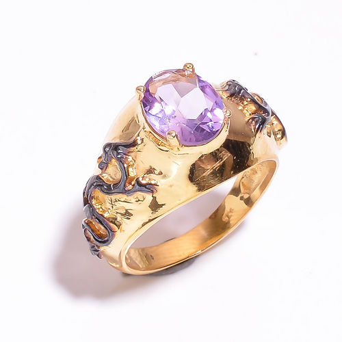 Wedding Special Gold Plated Rings 925 Sterling Silver Natural Amethyst Gemstone Jewelry