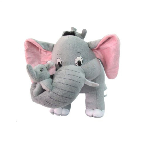 Soft Elephant With Baby Toy - Super Soft Fabric, Grey Color, Cottan Stuffing | Ideal for Childrens Play and Home Decoration