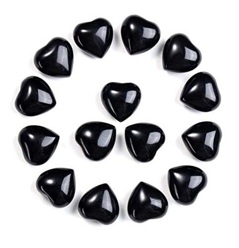 Natural Black Agate Gemstone Crystal Puffy Heart