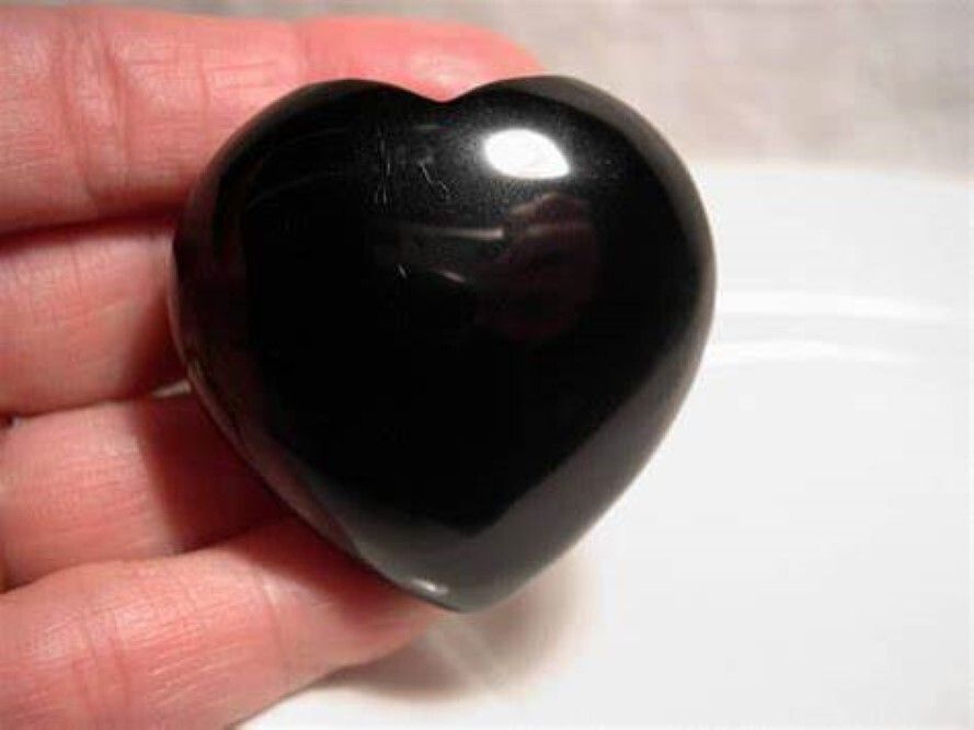 Natural Black Obsidian Gemstone Crystal Puffy Heart