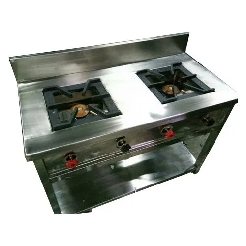 2 Burner Cooking Range - Stainless Steel, Fire Tube Structure | New Silver Industrial and Restaurant Use