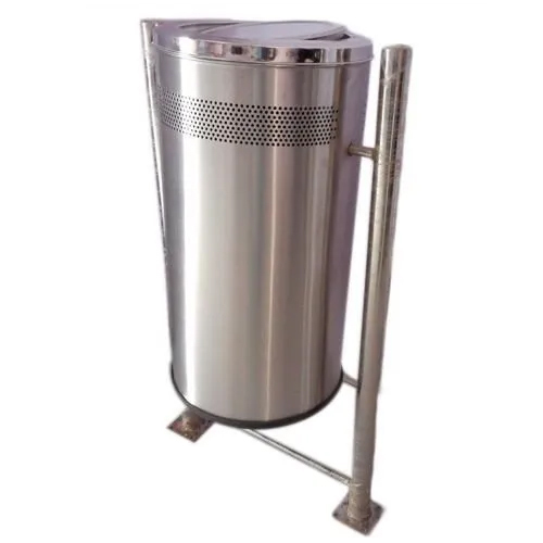 Stainless Steel Commercial Dustbin - Stainless Steel, Silver | Waste Material Use, Durable Design