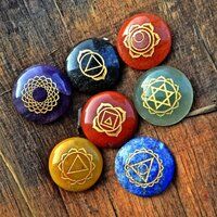 Natural 7 Chakras Stone Round shape Reiki Healing Set with flower of life box