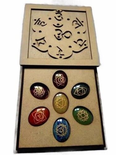 Natural 7 Chakras Stone Reiki Healing Set with OM symbol Wooden Box