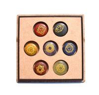 Natural 7 Chakras Stone Reiki Healing Set with OM symbol Wooden Box