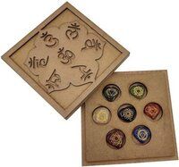 Natural 7 Chakras Stone Reiki Healing Set with OM symbol Wooden Box