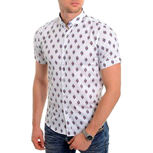 White Mens Half Sleeve Casual Shirt