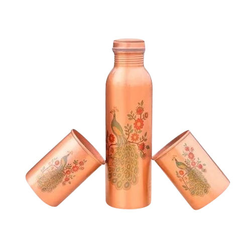 Meena Printed Copper Bottle With 2 Tumblers