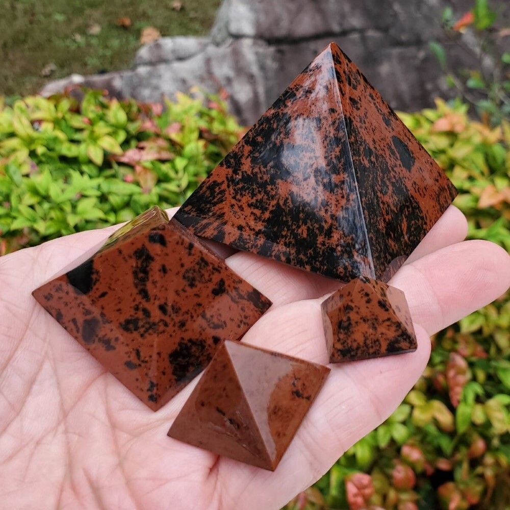 Natural Red Mahogany Obsidian Gemstone Crystal Pyramid