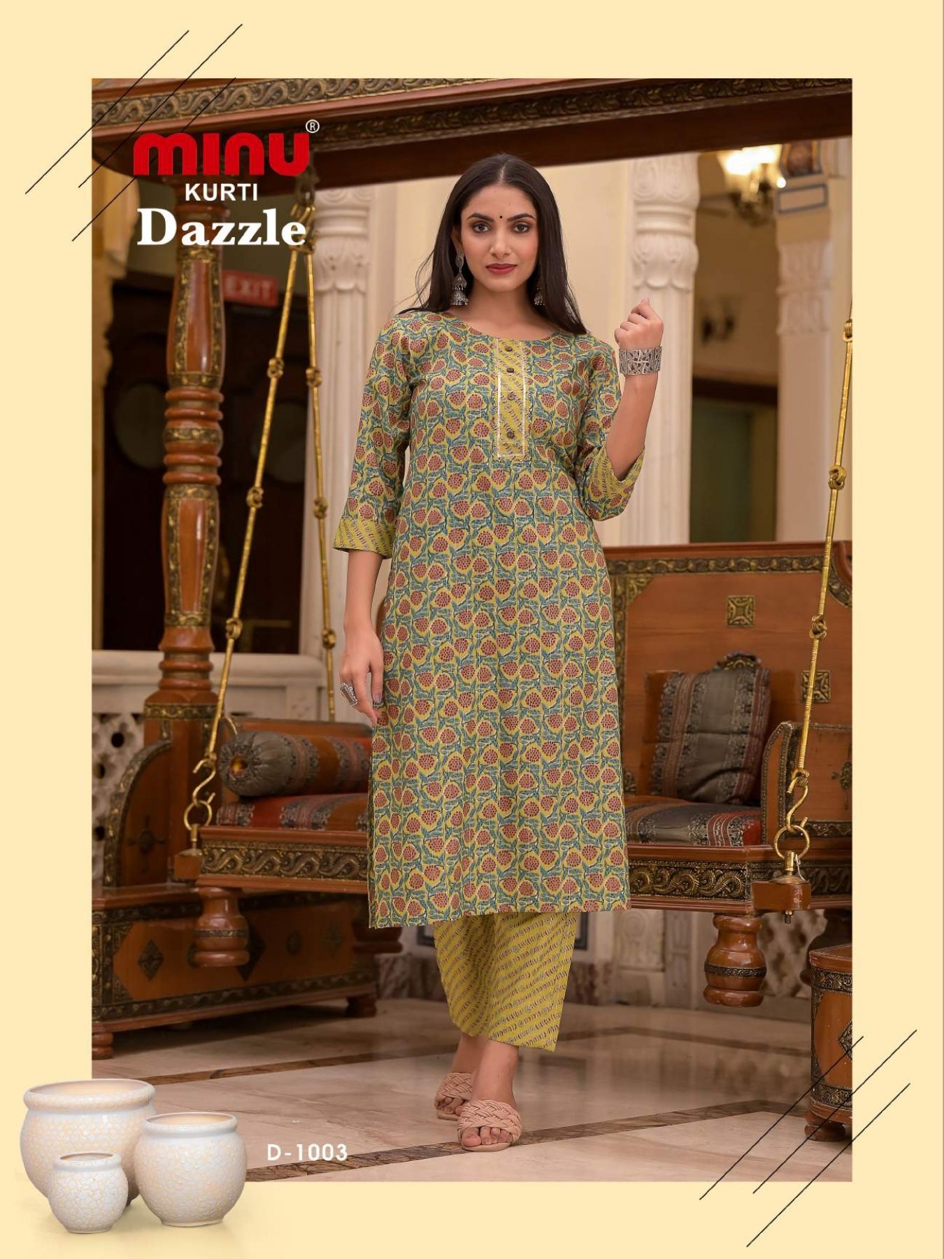 Dazzle premium gold print gota work kurti