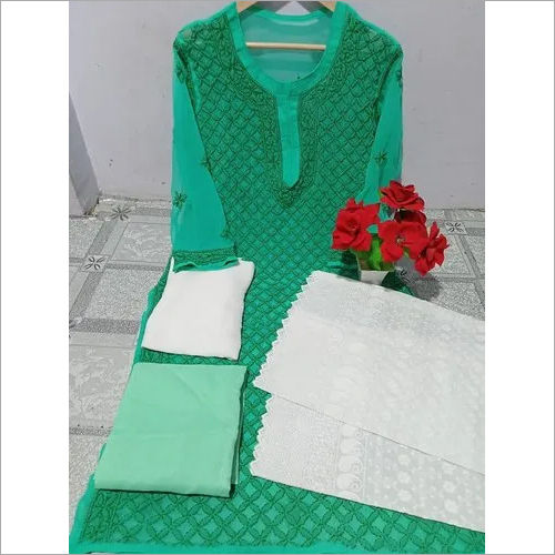 Chiffon Chikankari Lucknowi Kurti With Dupatta