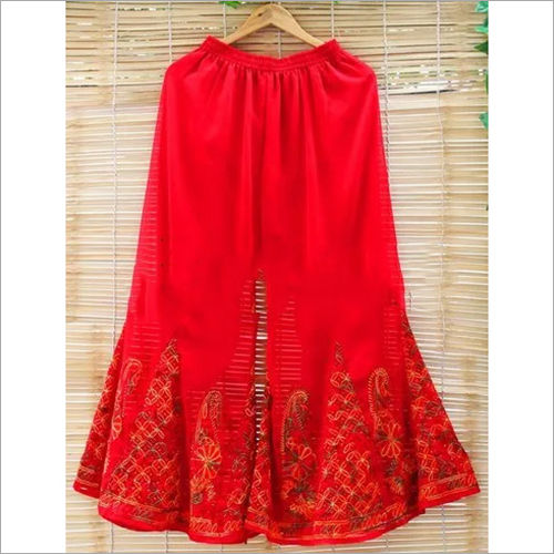 Embroidered Georgette Chikankari Red Palazzo