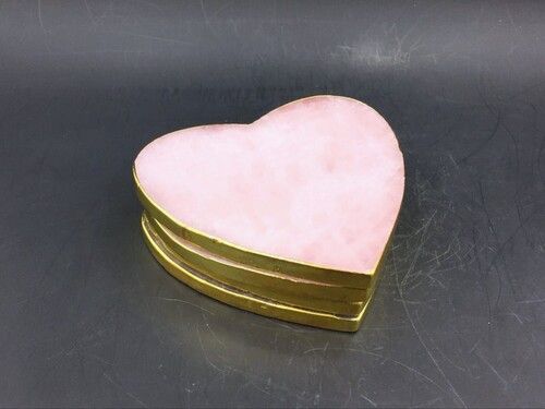 Natural High Quality Rose Quartz Golden Plated Heart Shape Gemstone Coasters