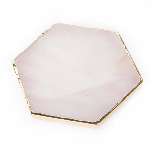 Natural High Quality Rose Quartz Golden Plated Hexagonal Shape Gemstone Coasters