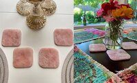 Natural High Quality Rose Quartz Golden Plated Rounded Rectangle Shape Gemstone Coasters