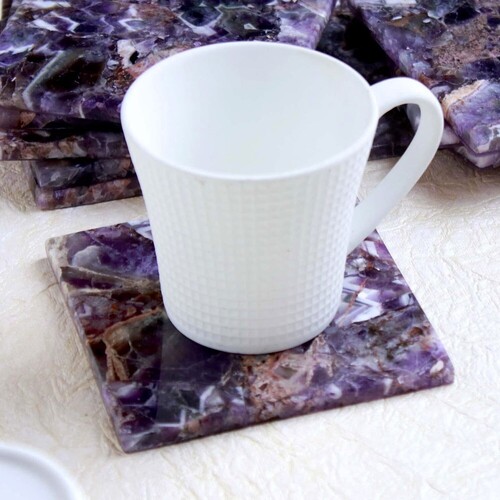 Natural Purple Amethyst Stone Square Shape Gemstone Coaster