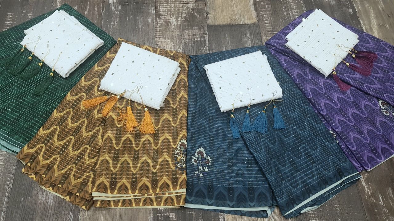 Women Crochet Seaquence Work With Digital Print On Saree