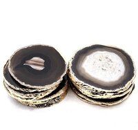 Natural Black Agate Bulk Stone Gold Electroplated Round Shape Gemstone Coaster